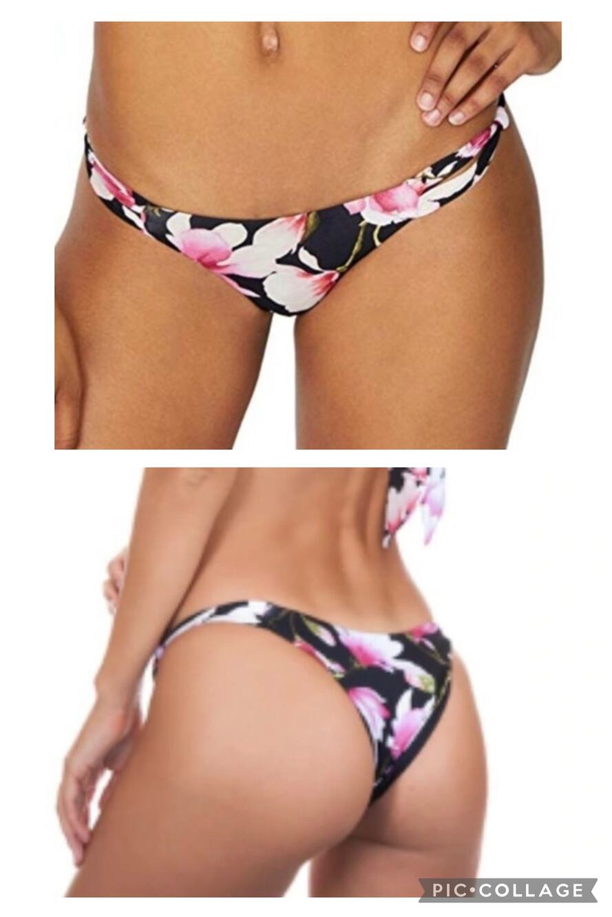 Frankie’s Bikinis Malibu Bikini Bottom in Black Lotus Size Small